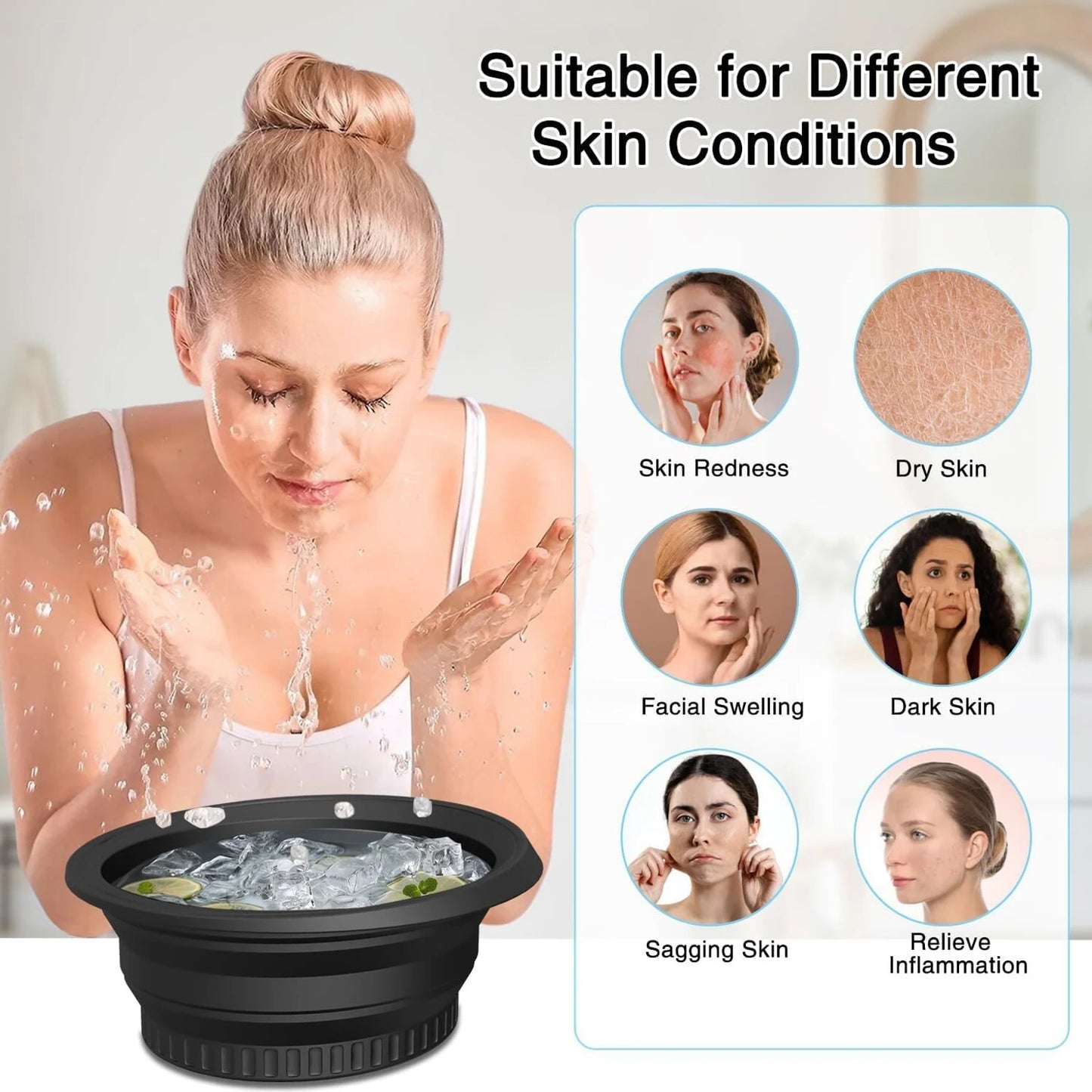 Foldable Face Wash Basin with Built-in Ice Tray